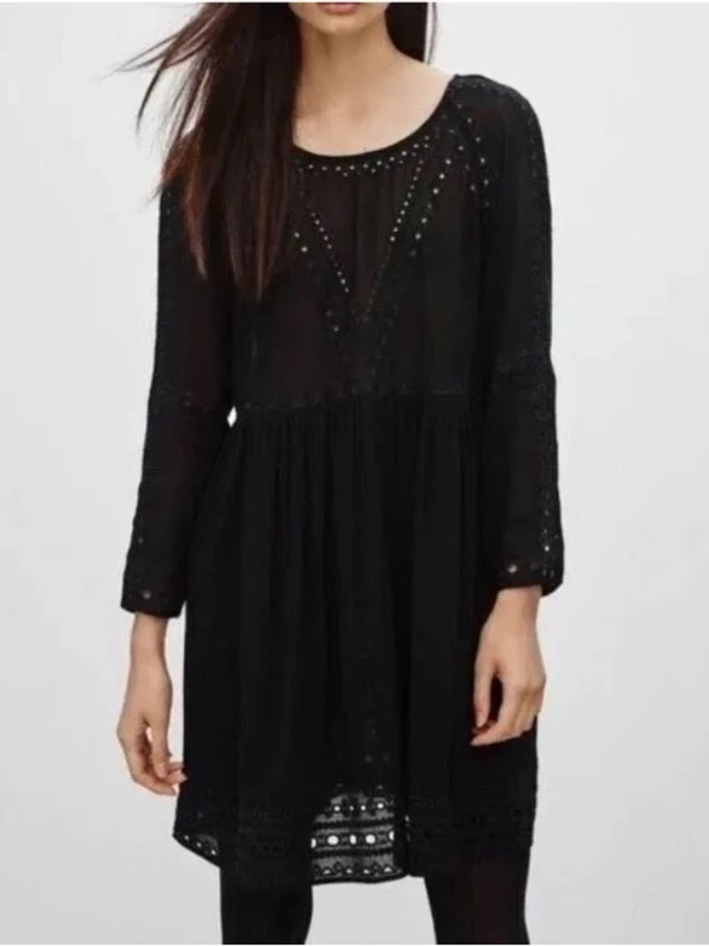 Wilfred Loisel 3/4 Sleeve Eyelet Mini Dress